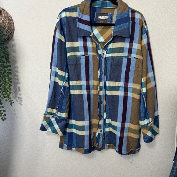 NEW Free People We The Free So Long Summer Plaid Top Blue Tan Small Shacket - Picture 7 of 8